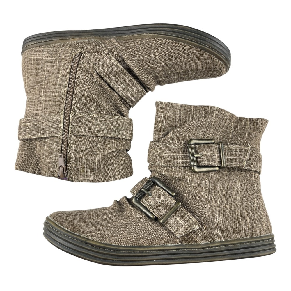 Blowfish Malibu Women's Slouchy Ankle Booties 8 Brown Double Buckle Ruched Boots - Picture 6 of 10